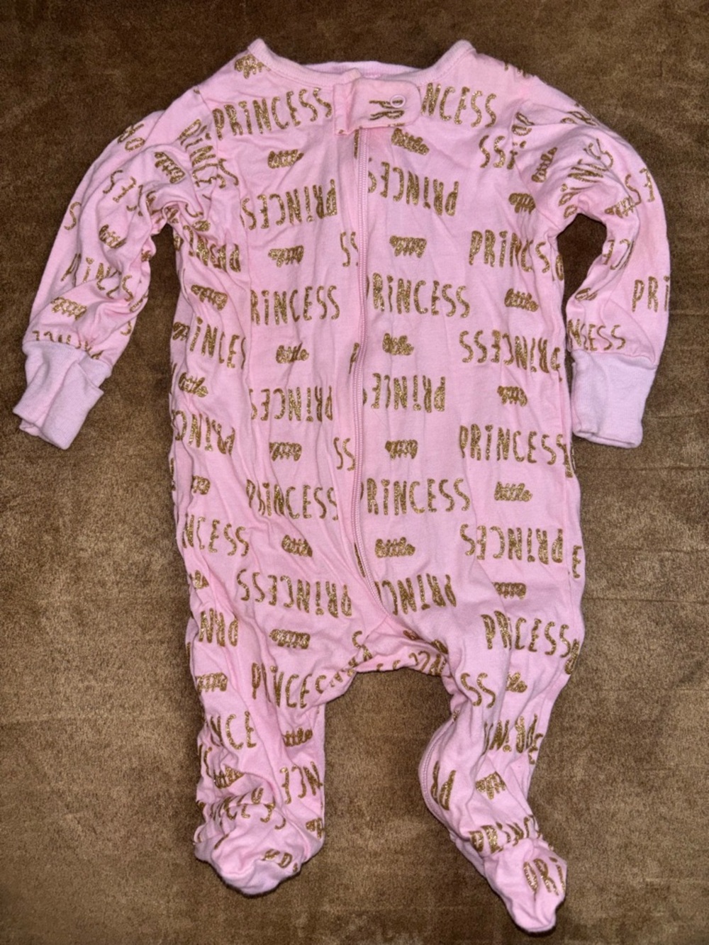 Gerber Pink Footed Baby Onesie with Gold Metallic Print